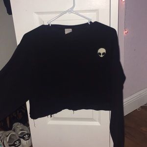 Black Cropped Alien Sweatshirt